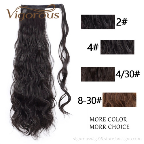 Free sample Hair Long Natural Wave Clip In Pony Tail Synthetic Heat Resistant Fiber Hair Extension Wrap Round Ponytail Hairpiece